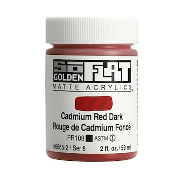 GOLDEN SoFlat Matte Acrylics Cadmium Red Dark 2 fl oz Jar Professional Acrylic Paint Opaque