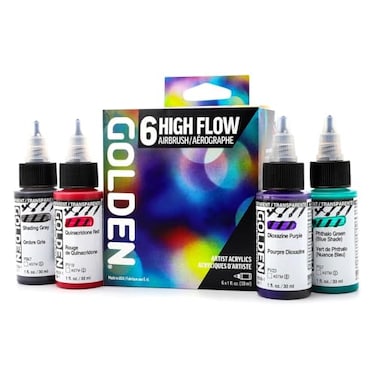 GOLDEN High Flow Acrylics by High Flow Airbrush Set 6 Colors Professional Acrylic Paint