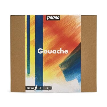 PEBEO Studio XL Gouache Set of 24 Tubes 20 ml Assorted Colours Accessories Gouache Kit for Artist and Beginner Brushes Spatula Canvas Cardboard Bright and Bright Colours