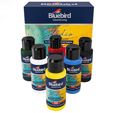 BLUEBIRD Studio Acrylic Paints Primary Colors 6Pack 34 Fl Oz each Basic Acrylic Paint For DIY Crafts Beginner Artists