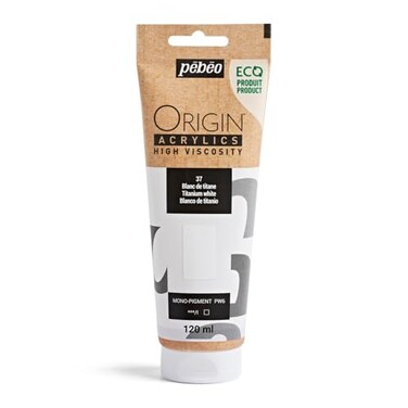 PEBEO Origin Ecodesigned Highviscosity Acrylic Paint High Pigment Concentration for Intense Color and Excellent Lightfastness 405 Fluid Ounces 120 ml Tube Titanium White