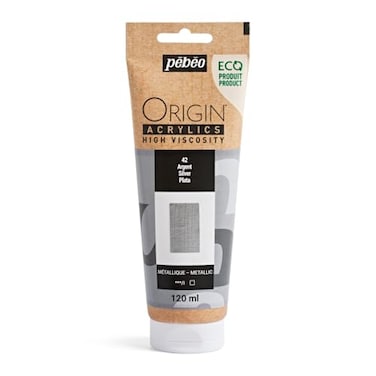 PEBEO Origin Ecodesigned Highviscosity Acrylic Paint High Pigment Concentration for Intense Color and Excellent Lightfastness 405 Fluid Ounces 120 ml Tube Silver