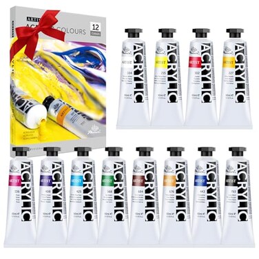 PHOENIX Heavy Body Acrylic Paint 2 Oz x 12 Tubes Slow Drying Speed Paints Thick Art Paints for Adults Artists Professionals