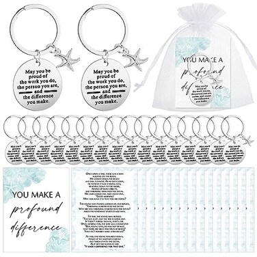 Huquary 24 Sets Starfish Story Gifts Make a Difference Keychains Employee Appreciation Gift with Cards for Coworker