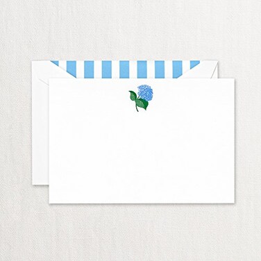 CraneCo. Crane Engraved Blue Hydrangea Correspondence Card Pearl White CC3765