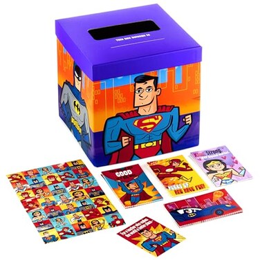 Hallmark Justice League Valentines Day Cards and Mailbox for Kids School Classroom Exchange 1 Box 32 Valentine Cards 35 Stickers 1 Teacher Card