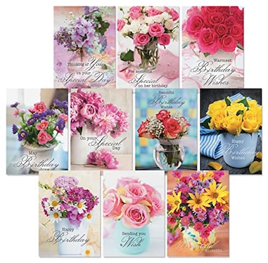 Current Floral Bouquets Happy Birthday Greeting Card Set Value Pack of 20 Cards With White Envelopes 10 Designs Large 5 x 7 Assortment