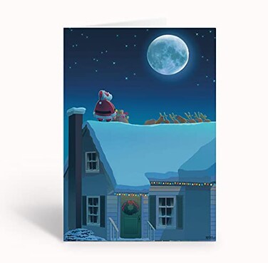 Stonehouse Collection Holiday Night Santa Moon Gazing 18 Christmas Cards and Envelopes USA Made