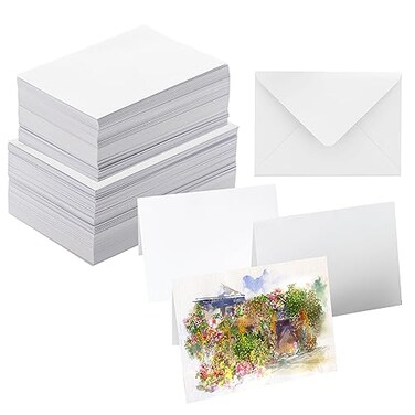 ANSSDO 50 Pack Blank Watercolor Cards with Envelopes 140lb Heavyweight 100 Cotton 5x7 Inch Foldable for Painting or Card Making