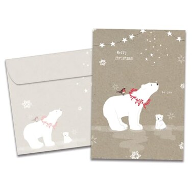 Tree-Free Greetings TreeFree Greetings Holiday Greeting Cards Polar Bear Merry Christmas Vintage Brown Recycled Paper Boxed Note Card Set 10Pack HB93300