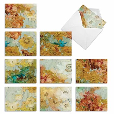 The Best Card Company 10 Boxed Note Cards with Flowers Blank Assorted Floral Notecards Bulk 4 x 512 Inch Batik Blossoms M6590OCB