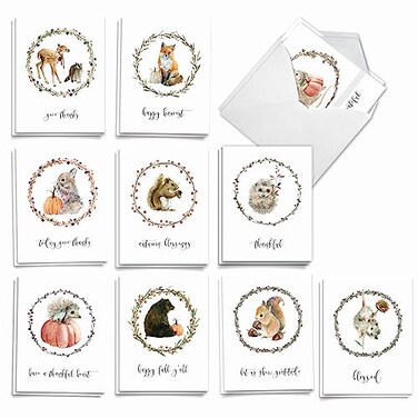 The Best Card Company 20 Assorted Boxed Thanksgiving Note Cards with Envelopes 4 x 512 Inch Thankful Critters AM9548TGGB2x10