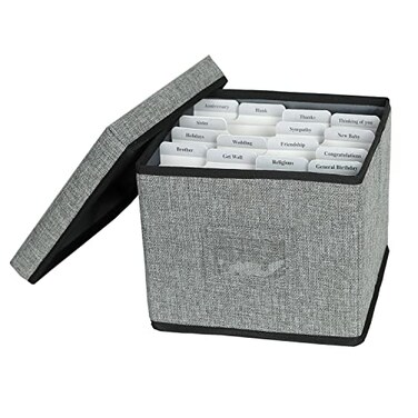 Lukeline Greeting Card Organizer and Storage Box with 15 Adjustable Dividers Stores 140 Cards Suitable for Storing Greeting Cards Envelopes Stickers Photos Notecards and More 1 PackGrey