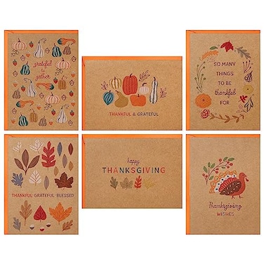 Hallmark Kraft Thanksgiving Cards Assortment 24 Assorted Cards with Envelopes Leaves Pumpkins Gourds
