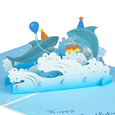 WRAPAHOLIC Pop Up Birthday Card 3D Popup Card Sharks with Birthday Hats 59 Inch x 79 Inch