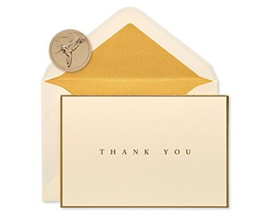 Papyrus Thank You Cards with Envelopes Gold Border 16Count