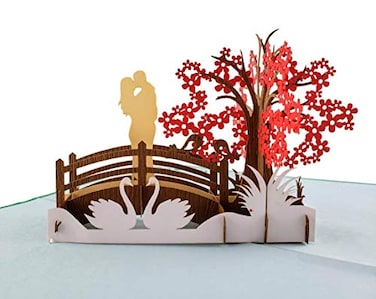 iGifts And Cards 1st Anniversary 3D PopUp Card Romantic Couple on Bridge with Love Tree Swans Wedding Gift Husband Parents Couples 475 x 7 with Envelope