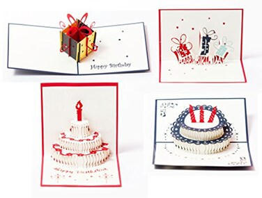 FunPop 3D Pop Up Happy Birthday Gift Greeting Cards for Kids Set of 4Assortment Pack 4 Pack Assorted