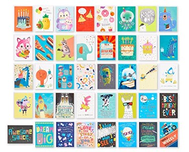 American Greetings Deluxe Kids Birthday Card Assortment Bright and Cheerful Designs 40Count