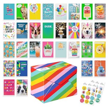 American Greetings Recycled Paper Greetings 30Count Funny Birthday Card Assortment with Envelopes Seals and Storage Box by Vicky Barone