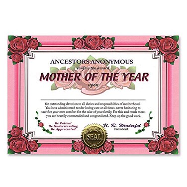 Beistle Mother Of The Year Certificate Greeting 1pc