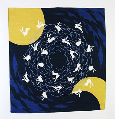 Maeda-senkou Maedasenkou Furoshiki Japanese Wrapping Cloth Moon Dancing Rabbit 19 x 19 inches