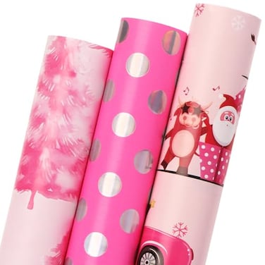 Ribbli Christmas Wrapping Paper 3 Rolls Pink Gift Wrapping Paper Rolls Mini Roll17 Inch x 10 Feet Per roll