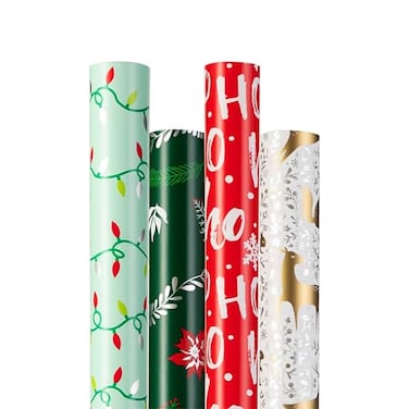 Cherubfunz Elements Collection Wrapping Paper 4 Rolls 93 sq ft Total Reindeer Pine Tree Snowflakes Rabbit Squirrel Bird Fox 17 in x 165 ft Per Roll