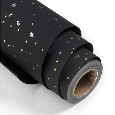 MAYPLUSS Wrapping Paper Roll 17in x 165Ft Luxury Thick Black Gold Foil Flakes Marvelous Satin Texture Matte Gift Wrap Paper for Birthdays Anniversaries Christmas Fathers Day