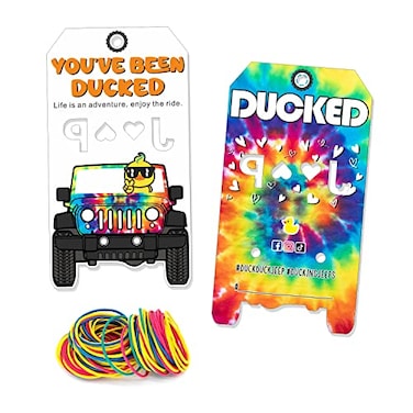 Waxvery Duck Tags Youve Been Ducked Rainbow Tie Dye Design Duck Tags Ducking Game Card 35 Pack 29 x 24 with Round Hole and Rubber Bands3DJ50