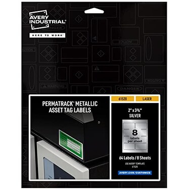 Avery Metallic Asset Tag Labels 334 x 2 Laser Printable Tags 64 Waterproof Labels 61520