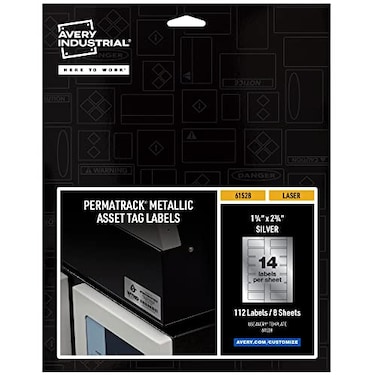 Avery Metallic Asset Tag Labels 114 x 234 Laser Printable Tags 112 Waterproof Labels 61528