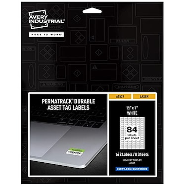 Avery White Asset Tag Labels 12 x 1 Laser Printable Tags 672 Waterproof Labels 61527