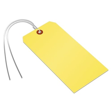 SmartSign Pack of 100 Yellow Plastic Tags with Wires 625 x 3125 inch Metal Eyelet 10 mil TearProof Polylith Plastic Writable