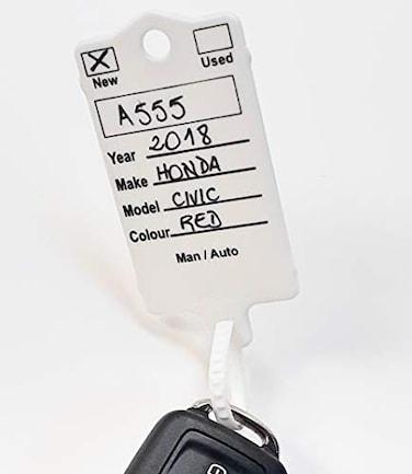 Supriauto Car Key Tags White Self Locking Auto Key Tags Made of Waterproof Plastic Box of 200 Tags NO Folding NO Key Rings Pen Included White Auto Tag