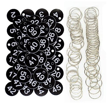 StayMax Plastic ID Number Tags Key Tags Engraved Number with Key Rings Black 1300