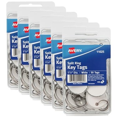 Avery Metal Rim Key Tags 6Pack 125 Diameter Tag Metal Split Ring White 300 Tags Total 13128