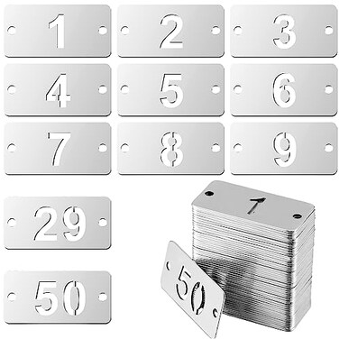 Hicarer Metal Numbered Tags Stainless Steel Number ID Key Tags with Holes Numbered Key Rings Chain 50 Pcs150 Rectangle