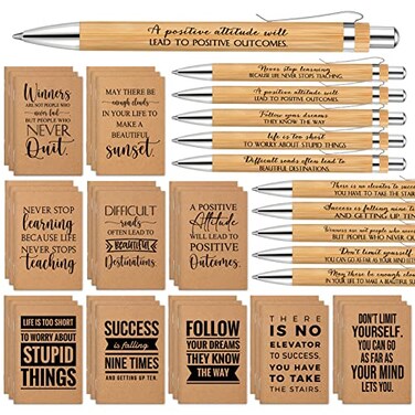 PerKoop 30 Set Employee Appreciation Gift Bulk 3x5 Small Inspirational Notebook Motivational Bamboo Pen Thank You Kraft Pocket Journal Notepad for Teacher Coworker Staff60 Pcs Brown Quotes