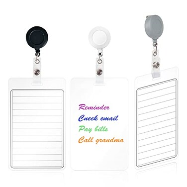 DLUGOPIS 3 Pieces 35 Erasable Notepad Badge with Retractable Badge Reel or Clip DryErase Notepad Pocket Sized Erasable Notepad Retractable