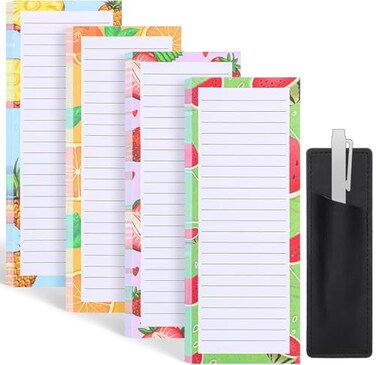 Thboxes 4 Pack Magnetic Note Pad for Fridge with Pen Holder Totally 200 Sheets Grocery List Magnet Pad for Refrigerator Magnetic Shopping List PadFruit Design
