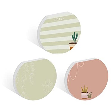 Gotcha Covered Notebooks Plant Theme Sticky Note Pad AssortmentSet of 3 Round Flat Top Plant Lady Note Pads 35 Succulent Sticky Notes 50 Sheets Per PadMade in USA
