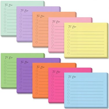 EOOUT 10 Pack to Do List Notepad Lined Sticky Notes 3x4 500 Sheets Sticky Notes with Lines to Do List Planner Square Sticky Notes for Office Meeting School Home