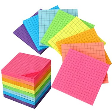 Geosar 24 Pack Lined Grid Sticky Notes 3 x 3 Inch Note Colorful Self Stick Notes Power Memo Pads Strong Adhesive Self Stick Note for Gifts School Office Supplies 8 ColorsBright Color
