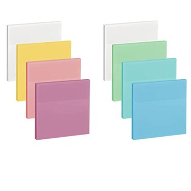 ENLUOM 400 Sheets Colored Transparent Sticky Notes 3 x 3 in Translucent Sticky Notes Pastel Clear Waterproof See Through SelfSticky Note Aesthetic Bible Journaling Sticky Notes 8 Pads