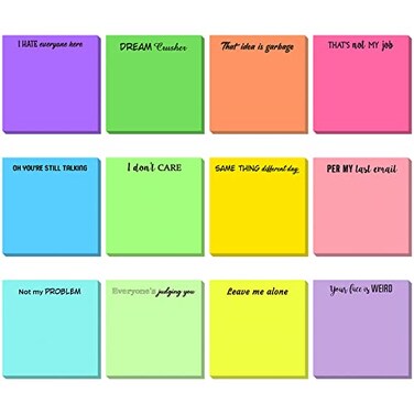 Geyee 12 Pcs Snarky Office Sticky Notes Funny Note Pads Work Sucks Complaining Quotes Vibrant Negative Passive Office Notepads Teacher Appreciation Gifts Adhesive Memo Pad for 3 x 3 InchStylish Style