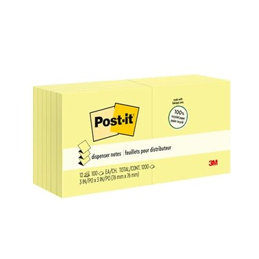 Post-it Postit Greener Recycled Popup Notes 3x3 in 12 Pads Americass 1 Favorite Sticky Notes Canary Yellow Clean Removal 100 Recycled MaterialR330RP12YW