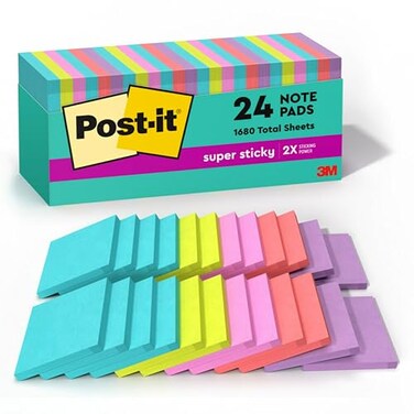 Post-it Postit Super Sticky Notes 24 Sticky Note Pads 3 x 3 in School Supplies Office Products 2X the Sticking Power Supernova Neons Collection