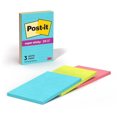 Post-it Postit Super Sticky Lined Notes 3 Sticky Note Pads 4 x 6 in School Supplies for Students Ideal for Textbooks Notebooks Walls and Vertical Surfaces Supernova Neons Collection