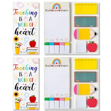 Xqumoi 2 Pack Teaching is A Work of Heart Sticky Notes Set Ruler Blackboard Pencil Apple SelfStick Note Pads Teacher Appreciation Gift Writing Memo Pads Page Marker Back to School Office Supplies